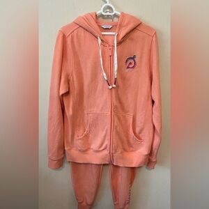 Peloton Lightweight‎ Jogger Set Full Zip Hoodie XL Sweatpants Medium Peach